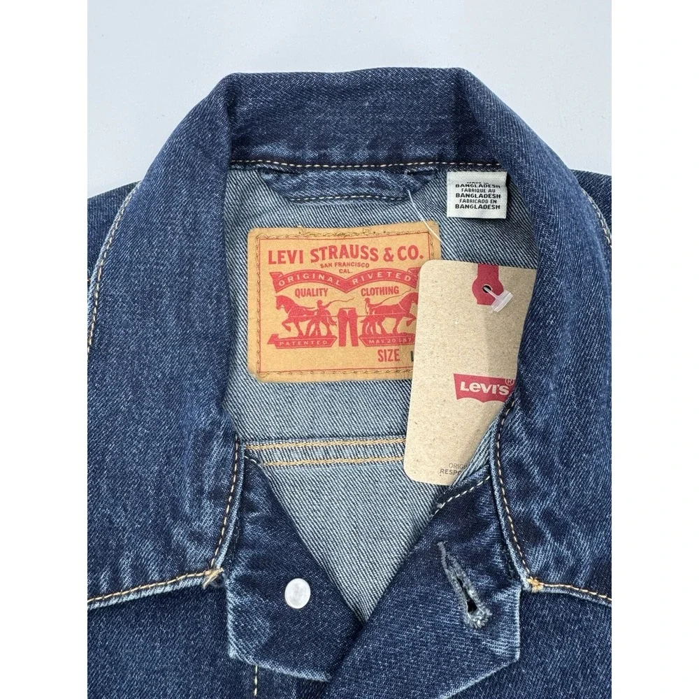 Levi Strauss & Co Mens Dark Wash Denim Trucker Jacket Classic Fit Size Small - Picture 8 of 16